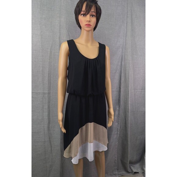Enfocus Studio Color Block Knee Length Dress Women's Size 14 Black Tan White - Picture 4 of 7